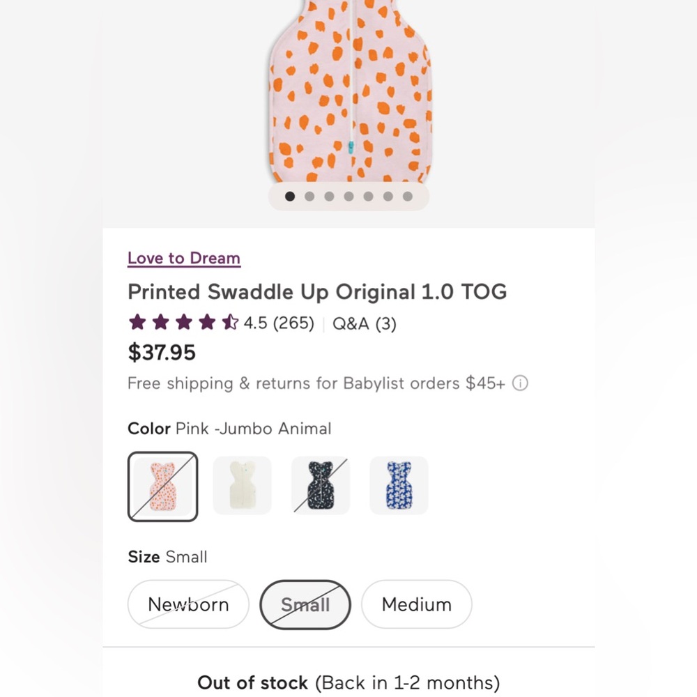 Love to Dream - Animal Print Swaddle Up Original 1.0 TOG - Small - Picture 8 of 8